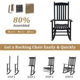 NESTLUNE Outdoor Wood Rocking Chair with Backrest for Patio Garden in Black - Size: 100 cm x 15 cm - thumbnail 4
