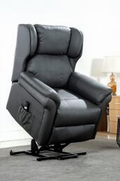 More4Homes Oakford Single Motor Rise Recliner Bonded Leather Wingback Chair in Grey