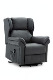 More4Homes Oakford Single Motor Rise Recliner Bonded Leather Wingback Chair in Grey - thumbnail 2