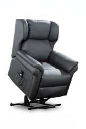 More4Homes Oakford Single Motor Rise Recliner Bonded Leather Wingback Chair in Grey - thumbnail 4