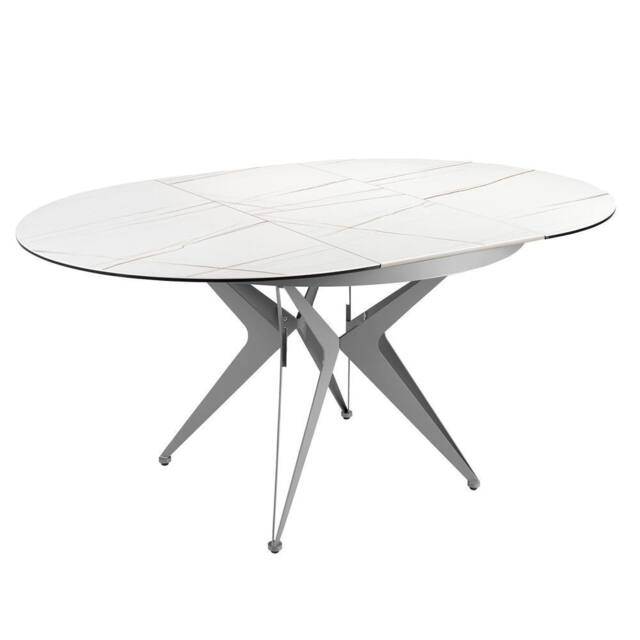 Angel Cerda Round Extendable Dining Table, Porcelain Marble Top in White - image 1