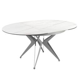 Angel Cerda Round Extendable Dining Table, Porcelain Marble Top in White - thumbnail 1