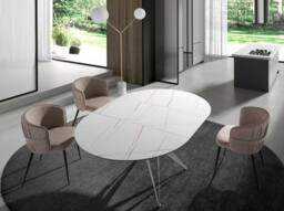 Angel Cerda Round Extendable Dining Table, Porcelain Marble Top in White - thumbnail 4
