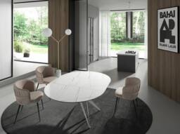 Angel Cerda Round Extendable Dining Table, Porcelain Marble Top in White - thumbnail 5