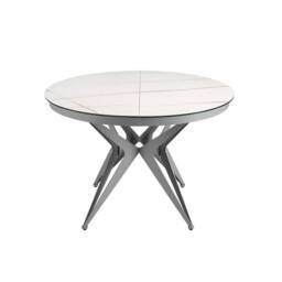 Angel Cerda Round Extendable Dining Table, Porcelain Marble Top in White - thumbnail 2