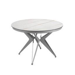Angel Cerda Round Extendable Dining Table, Porcelain Marble Top in White - thumbnail 6