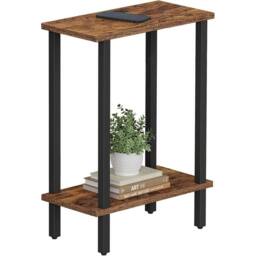 FORGEVIO Small Side Table Narrow End Table Skinny Sofa Table Slim in Brown