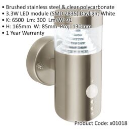 Loops Outdoor Wall Light with PIR Sensor - Daylight White - Stepped Reflector - Steel in Metallics - thumbnail 2