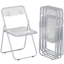 HOMCOM Foldable Chairs with Heavy Duty Steel Frame, Clear - Size: 4 Pack - thumbnail 2