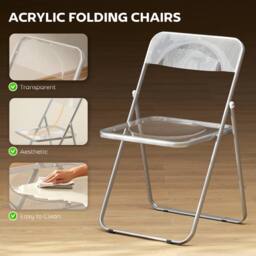 HOMCOM Foldable Chairs with Heavy Duty Steel Frame, Clear - Size: 4 Pack - thumbnail 4