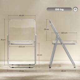 HOMCOM Foldable Chairs with Heavy Duty Steel Frame, Clear - Size: 4 Pack - thumbnail 3