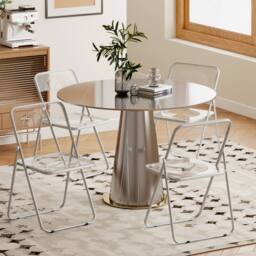 HOMCOM Foldable Chairs with Heavy Duty Steel Frame, Clear - Size: 4 Pack - thumbnail 1