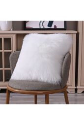 Living and Home 45*45cm Fluffy Faux Wool White Cushion Cover