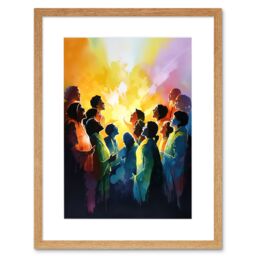"Artery8 Wall Art Print Choir Women Singing by Bonfire Modern Rainbow Colour Watercolour Painting Artwork Framed 9X7 Inch in Beige - Size: W7"" x H9""" - thumbnail 1
