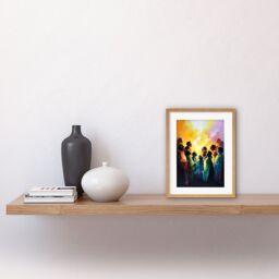 "Artery8 Wall Art Print Choir Women Singing by Bonfire Modern Rainbow Colour Watercolour Painting Artwork Framed 9X7 Inch in Beige - Size: W7"" x H9""" - thumbnail 2