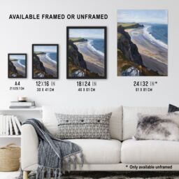 "Artery8 Rhossili Bay Coastal Cliff Landscape Oil Painting Framed Art Print in Blue - Size: W12"" x H16""" - thumbnail 3