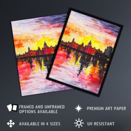 "Artery8 Vibrant Liverpool City Waterfront Sunset Painting Wall Art Print - Size: W24"" x H32""" - thumbnail 2