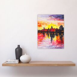 "Artery8 Vibrant Liverpool City Waterfront Sunset Painting Wall Art Print - Size: W24"" x H32""" - thumbnail 4