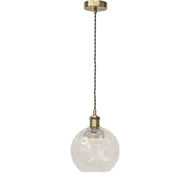 First Choice Lighting Barnum - Clear Dimple Glass Globe Antique Brass Retro Pendant Fitting - image 1