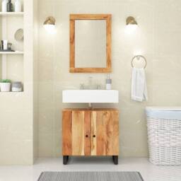 Berkfield Home 2 Piece Bathroom Furniture Set Solid Wood Acacia in Brown - thumbnail 1