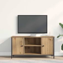 Berkfield Home TV Cabinet Artisan Oak 100x40x50 cm Engineered Wood & Steel in Brown - Size: 100 x 40 x 50 cm - thumbnail 4