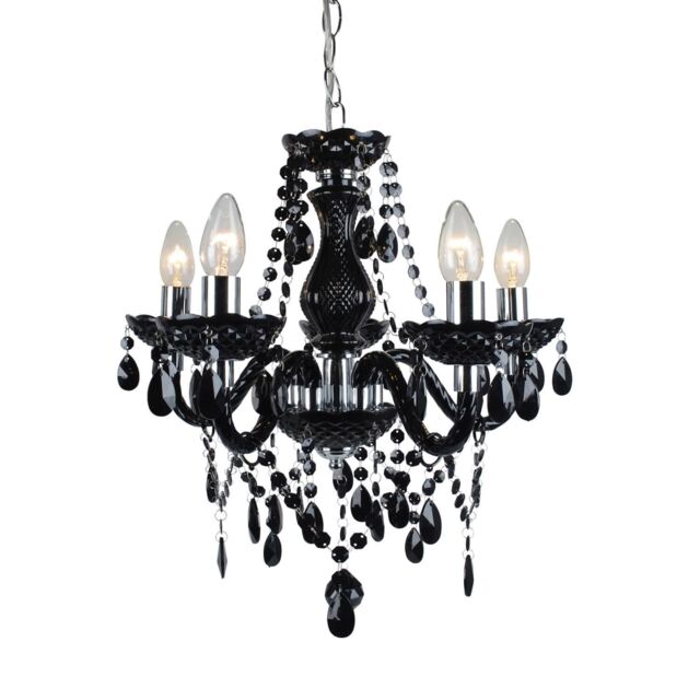 First Choice Lighting Black & Chrome Marie Therese Style 5 x 40W Chandelier - image 1