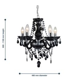 First Choice Lighting Black & Chrome Marie Therese Style 5 x 40W Chandelier - thumbnail 5