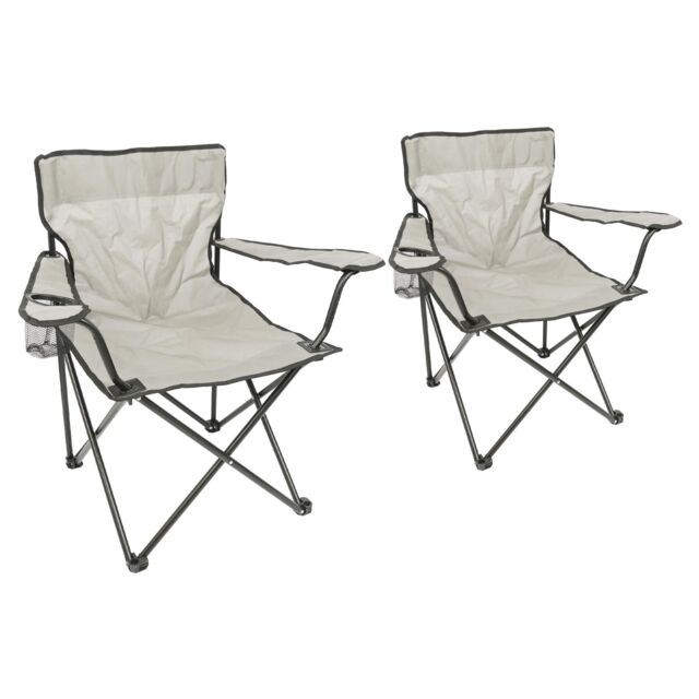 Harbour Housewares Folding Canvas Camping Chairs - Matt Black - Pack of 2 in Beige - image 1
