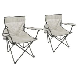 Harbour Housewares Folding Canvas Camping Chairs - Matt Black - Pack of 2 in Beige - thumbnail 1