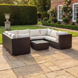 Artemis Home Oliena 8 Seat Modular Rattan Small U-Shape Garden Furniture in Brown - thumbnail 1