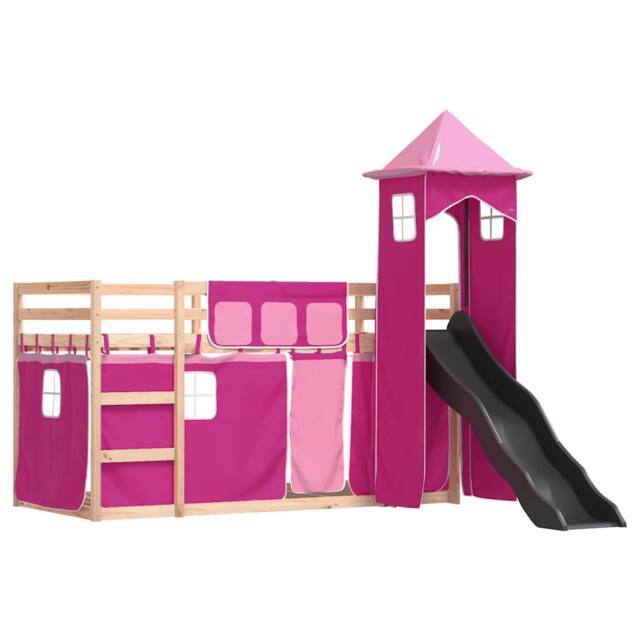 Berkfield Home Elegant Bunk Bed without Mattress with Slide & Curtains Pink 80 - image 1