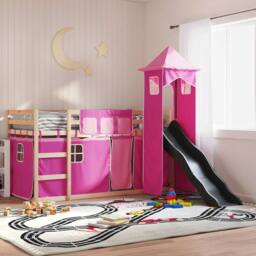 Berkfield Home Elegant Bunk Bed without Mattress with Slide & Curtains Pink 80 - thumbnail 2