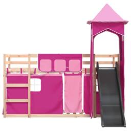 Berkfield Home Elegant Bunk Bed without Mattress with Slide & Curtains Pink 80 - thumbnail 7