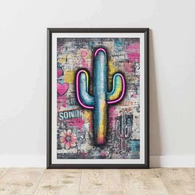 60 SECOND MAKEOVER Cactus Graffiti Print Urban Street Art Poster Junk Journal - Size: A4 - image 1