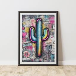 60 SECOND MAKEOVER Cactus Graffiti Print Urban Street Art Poster Junk Journal - Size: A4 - thumbnail 1