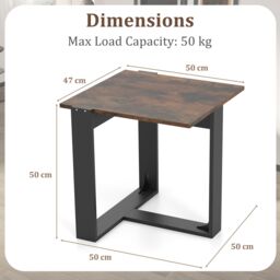 Gymax Square Side Table Industrial Nightstand With T-Shaped Metal Base in Brown - thumbnail 2