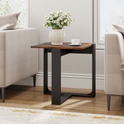 Gymax Square Side Table Industrial Nightstand With T-Shaped Metal Base in Brown - thumbnail 7