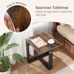 Gymax Square Side Table Industrial Nightstand With T-Shaped Metal Base in Brown - thumbnail 4
