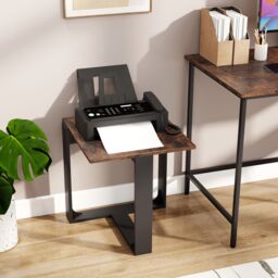 Gymax Square Side Table Industrial Nightstand With T-Shaped Metal Base in Brown - thumbnail 6