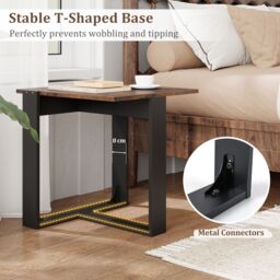 Gymax Square Side Table Industrial Nightstand With T-Shaped Metal Base in Brown - thumbnail 8