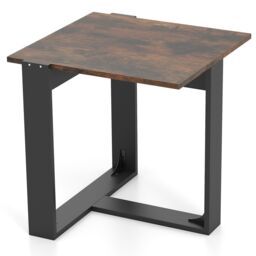 Gymax Square Side Table Industrial Nightstand With T-Shaped Metal Base in Brown - thumbnail 9