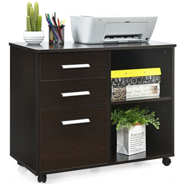 Costway 3-Drawer File Cabinet Mobile Printer Stand Lateral Filing Cabinet W/ Hanging Bars in Brown - image 1