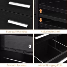 Costway 3-Drawer File Cabinet Mobile Printer Stand Lateral Filing Cabinet W/ Hanging Bars in Brown - thumbnail 6