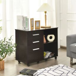 Costway 3-Drawer File Cabinet Mobile Printer Stand Lateral Filing Cabinet W/ Hanging Bars in Brown - thumbnail 4