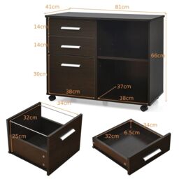 Costway 3-Drawer File Cabinet Mobile Printer Stand Lateral Filing Cabinet W/ Hanging Bars in Brown - thumbnail 2