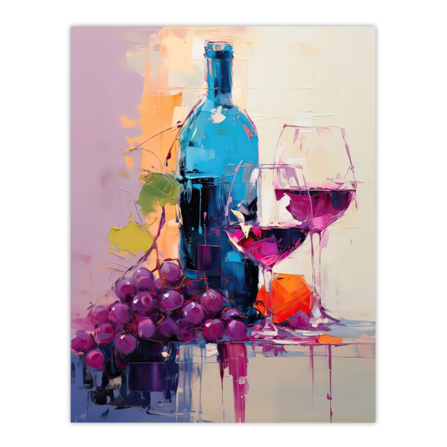 "Artery8 Wall Art Print Wine Lovers Oil Painting Kitchen Artwork Poster Picture in Purple - Size: W18"" x H24""" - image 1