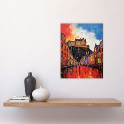 "Artery8 Edinburgh Castle Vibrant Oil Painting Autumn Rain Cityscape Unframed Wall Art Print Poster Home Decor Premium - Size: W12"" x H16""" - thumbnail 4