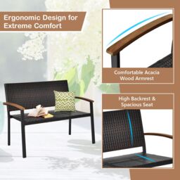 Costway Outdoor Garden Stackable Bench All-Weather PE Wicker Loveseat in Dark Brown - thumbnail 7
