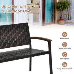 Costway Outdoor Garden Stackable Bench All-Weather PE Wicker Loveseat in Dark Brown - thumbnail 5