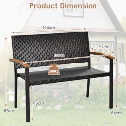 Costway Outdoor Garden Stackable Bench All-Weather PE Wicker Loveseat in Dark Brown - thumbnail 2